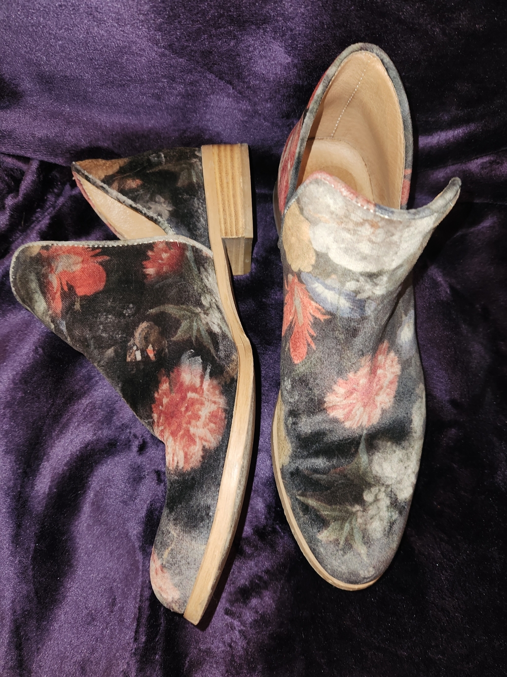 🍉Floral Velvet Ankle Booties in Multicolor - Women’s Slip-On Booties